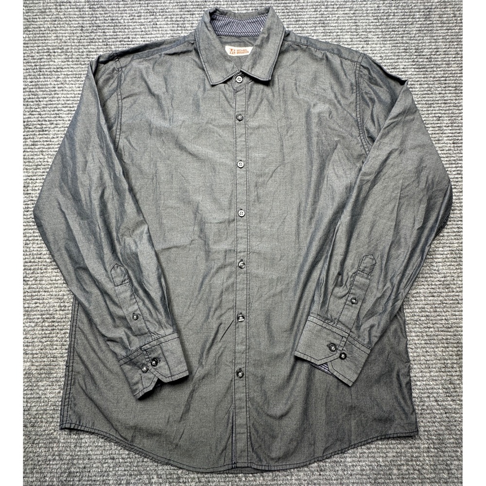 Michael Brandon Button Down Men L Gray Long Sleeve Roll Tab